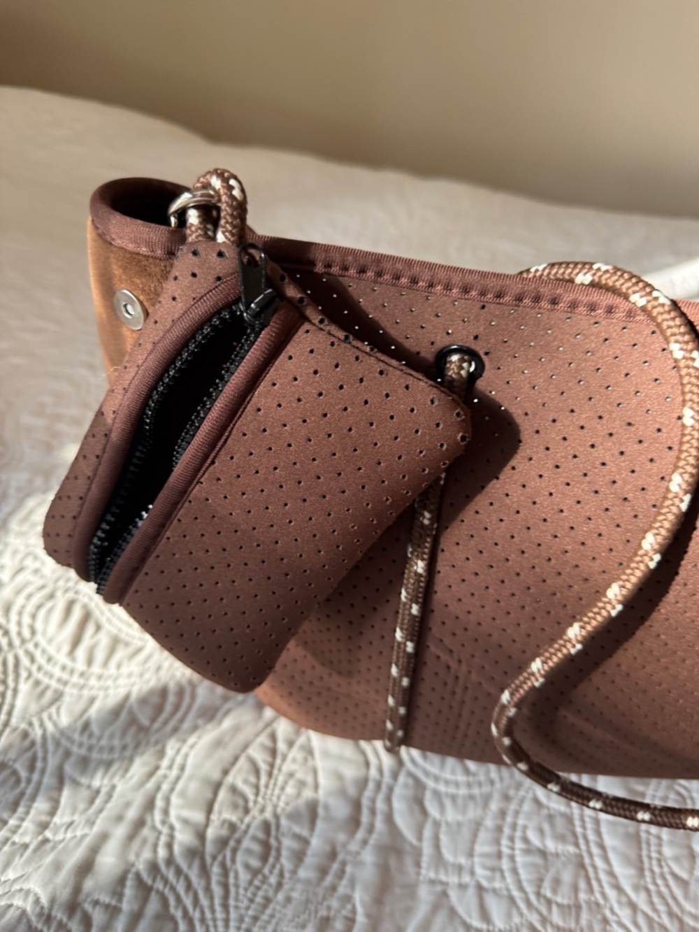 Ah-Dorned Brown Perforated Neoprene Tote Bag with small pouch - Picture 3 of 6
